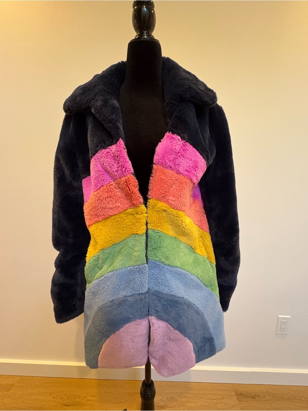 Lola + The Boys Black Teddy Jacket with Rainbow Front Panels - Picture 2 of 7